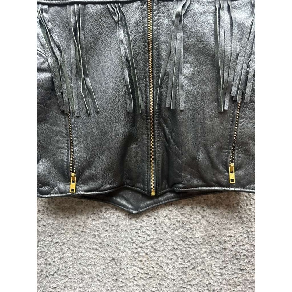 Protech Leather Apparel Fringed Leather Cropped Biker Jacket Black Women Size 12 - Picture 5 of 12